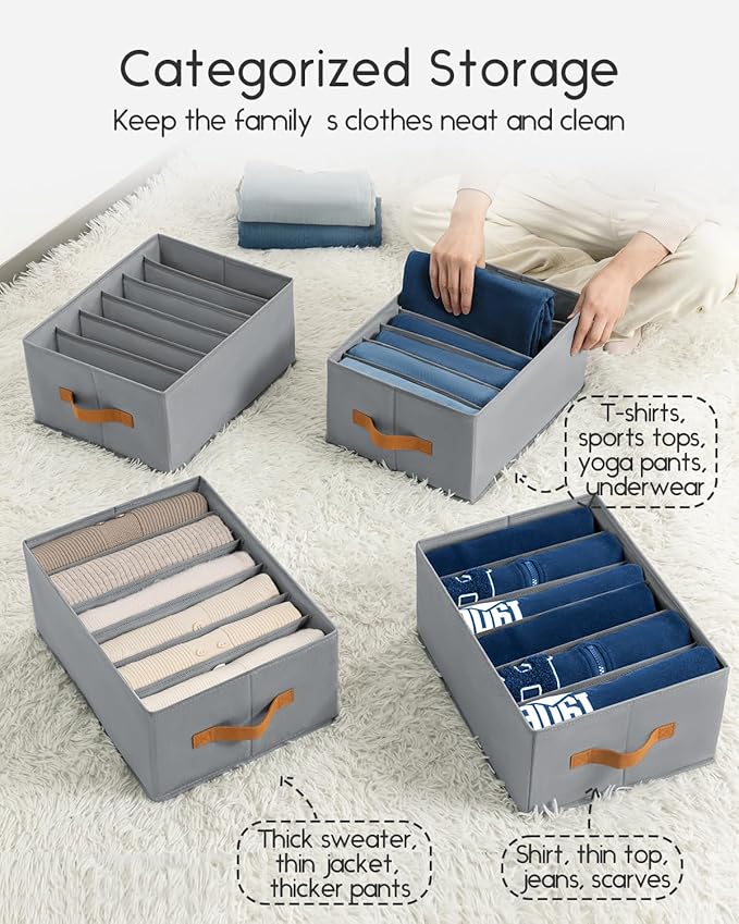 Closet Organizers and Storage, Fabric Clothes Organizer with Handles, Grey