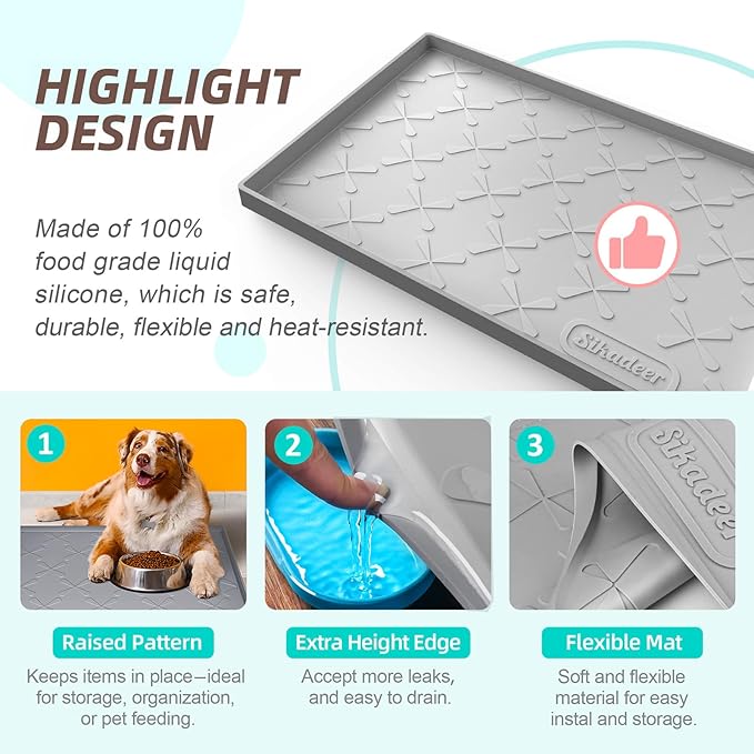 SIKADEER Waterproof Under Sink Mat 22x19, Raised Edge Silicone Mat Under Sink Shelf Liner, Sink Protector Kitchen Cabinet Tray for Bathroom Vanity and Small Cabinets, Cat Food Mat