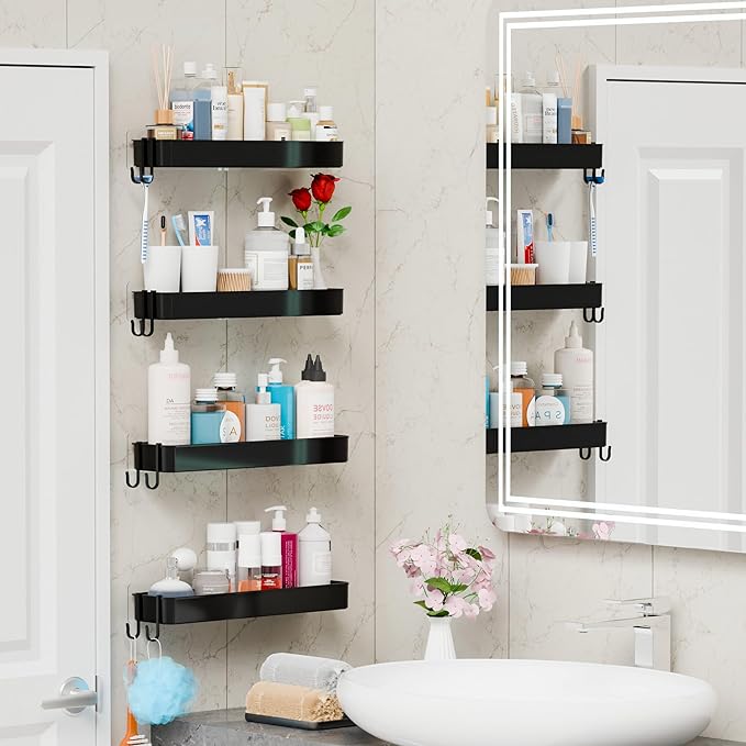 2 Pack Black in Shower Organizers, Adhesive Shower Caddy