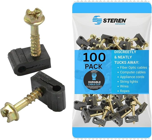 Coaxial Cable Clips, Cable Holder, Black, 100 Count - Mini Screw