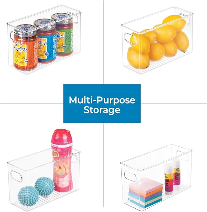 iDesign Slim Clear Plastic Storage Bin, Tall Narrow Organizer for Kitchen, Fridge, Freezer, or Pantry