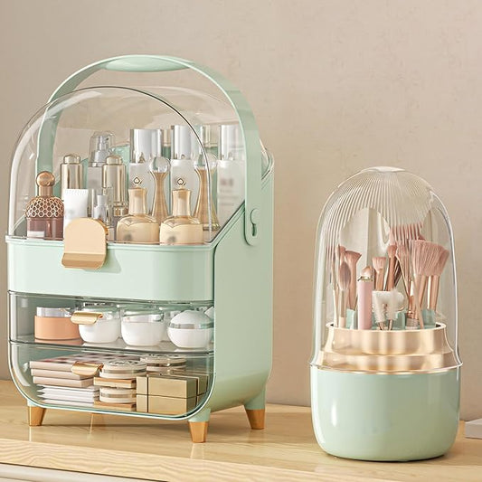 Makeup Organizer Countertop, Green/Brush