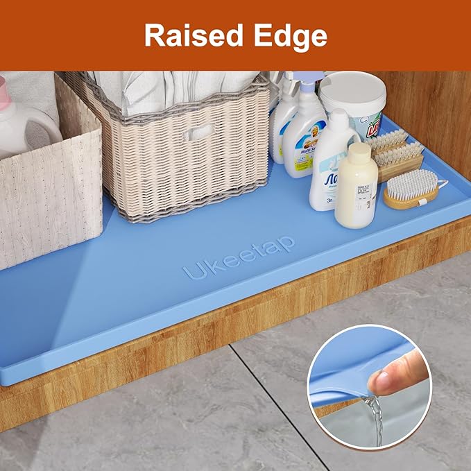 Extra Thick Silicone Mat Waterproof with Raised Edge 22" x 19", Blue