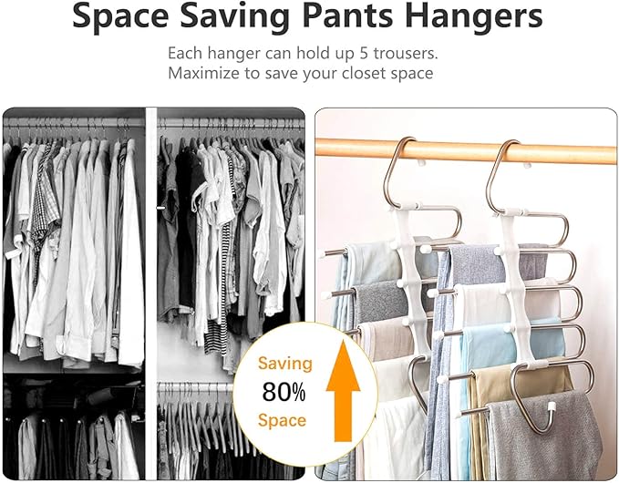 Pants Hangers 2 Pack Space Saving Metal Closet Organizer, Clothes Pants Hangers