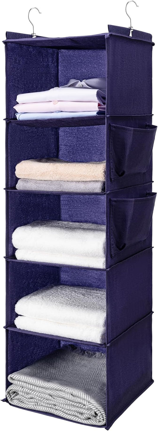 Hanging Closet Organize and Shelves, 5-Hanging Shelf with 2 Side Pockets