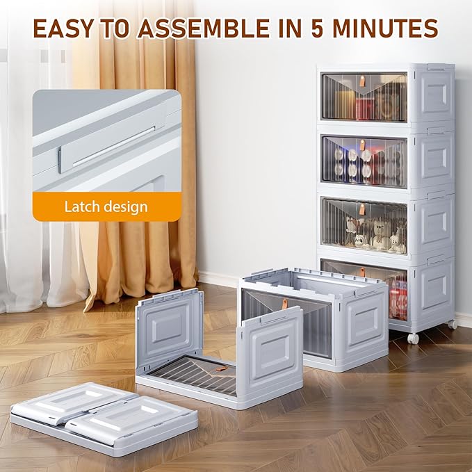 4 Tier Stackable Plastic Storage Bins with Lid and Wheels