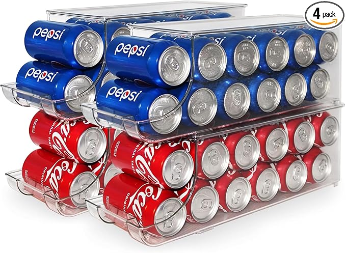 Soda Can Organizer with Lids, Stackable Soda Can Dispenser for Refrigerator, Clear Can Holder Organization and Storage Bins for Fridge, Kitchen, Countertop, Drink Pantry Organizers, Holds 12 Cans Each