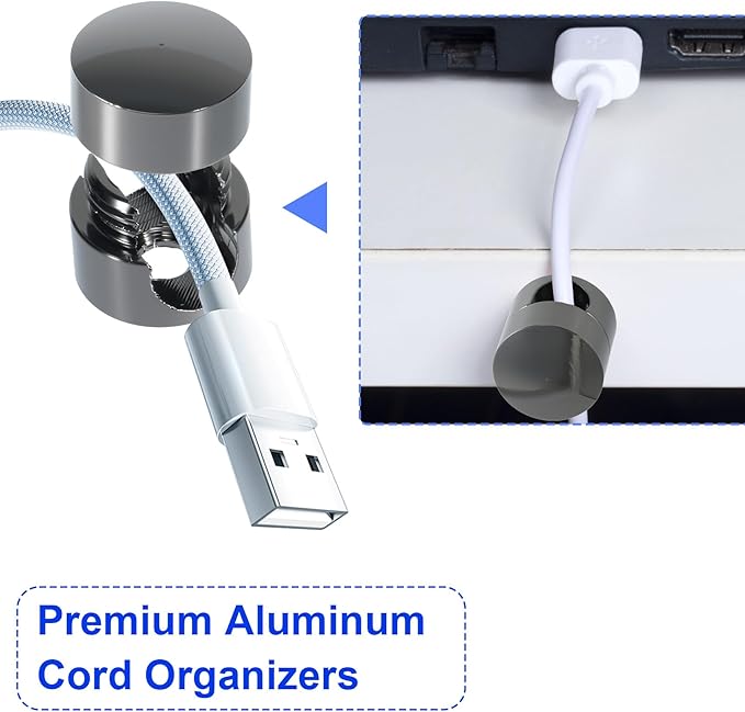 SmallCat 8 Sets Charger Holders for Cords, Black Adjustable Cable Anchor Holders, Adhesive Metal Cord Clips, Cable Management Wire Organizers for Desk, Office, Nightstand