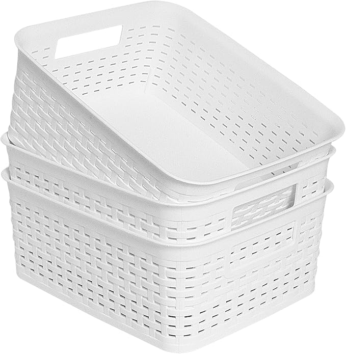 Plastic Storage Baskets for Cabinets, White, S-3PACK
