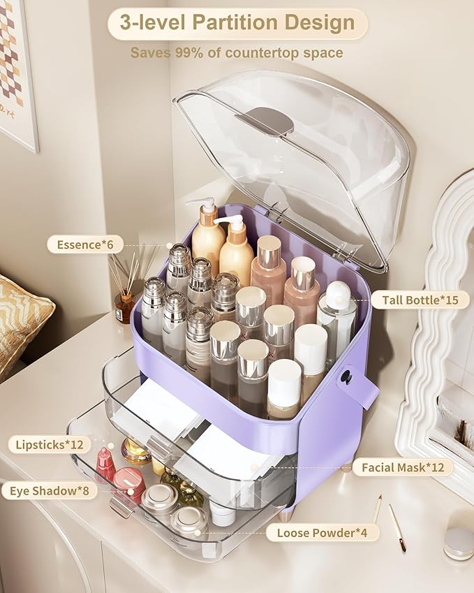Anylady Makeup Organizer Countertop, Skincare Holder Bathroom Counter Organizer, Storage Box Cosmetic Display Cases, Teen Girl Gifts Make up Organizers for Vanity, Dresser