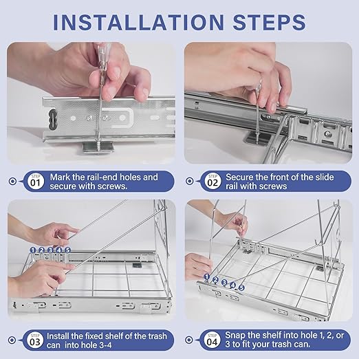 Pull Out Trash Can Under Cabinet: 7–11 Gallons Under Sink Trash Can for Kitchen Requires Min. Cabinet Opening 12"W X 17.5"D X 17.5"H - Cabinet Trash Can Pull Out Kit (Trash Can Not Included)