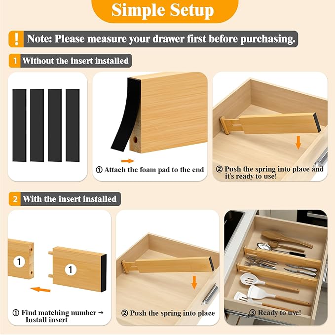 Bamboo Drawer Dividers, 12-21" Adjustable Drawer Organizers for Clothes, 5-Pack