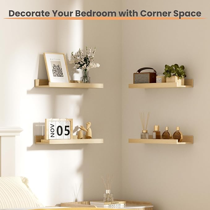 Floating Shelves for Wall, Wall Shelves for Decor Storage Set of 6, Natural