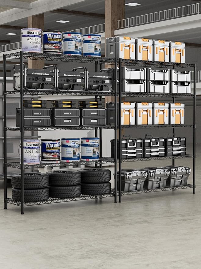 5 Tier Adjustable Storage Shelves Heavy Duty Metal Utility Shelf 1750LBS