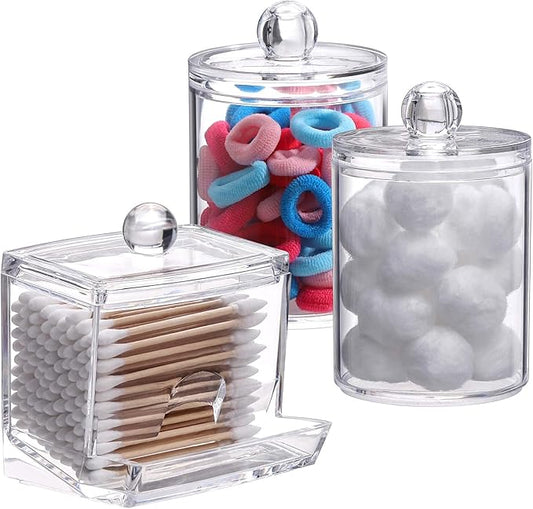 Plastic Qtips Holder Bathroom Container, 10/7 OZ Cotton Ball/Swabs Dispenser