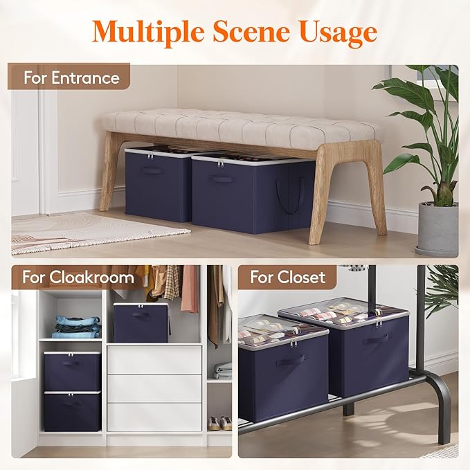 Lifewit Shoe Storage Organizer for Closet, Fabric Large Shoe Box Storage Containers with Clear Cover, Foldable Bins for Boots Heels Sneakers Fits 36-48 Pairs (Each 12-16 Pairs) 3 Pack Blue