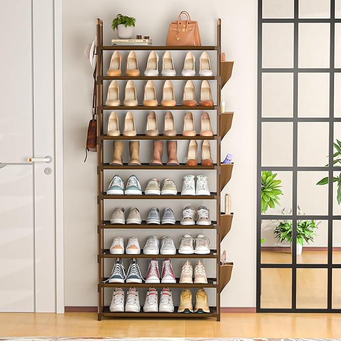 Tall Shoe Rack, 10 Tier Organizer for Closet, 30-35 Pairs