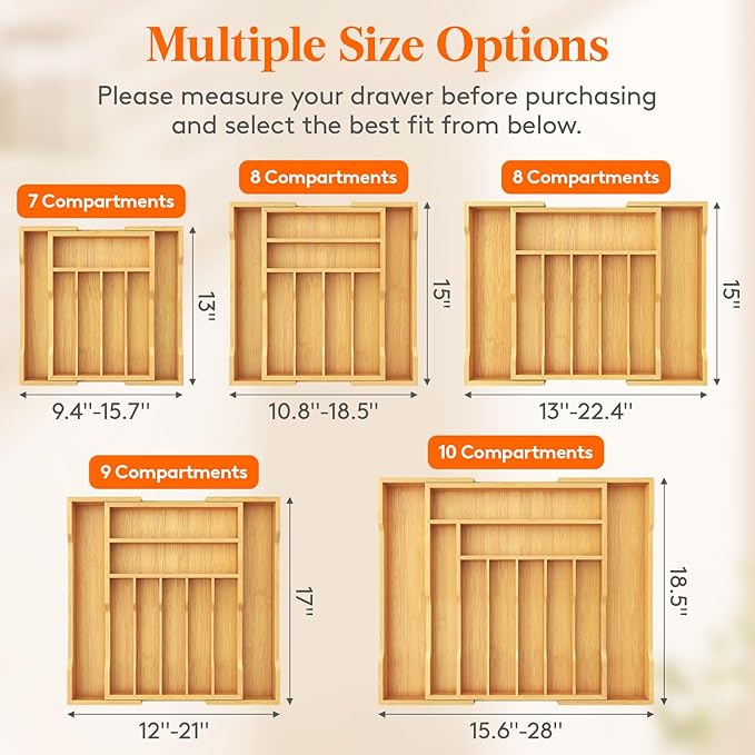 Silverware Drawer Organizer, Natural and Black