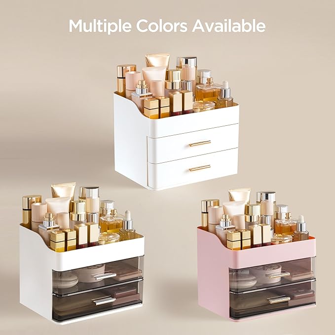 Makeup Organizer for Vanity with 2 Drawers, Pink