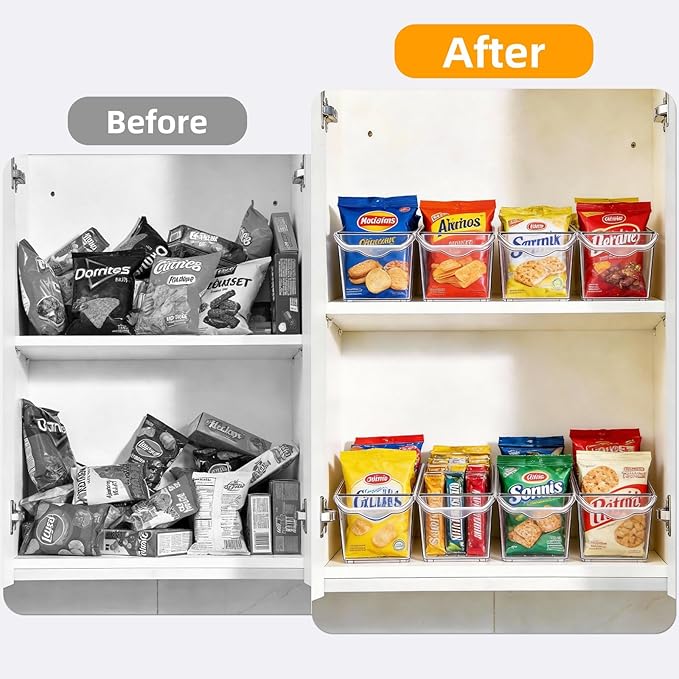 8 Pack Fridge Storage Bins, BPA Free Clear Refrigerator Organizers and Storage Containers, Clear Pantry Organization & Cabinet Bins, Slim Freezer Bin for Kitchen, Mini Fridge, Breast Milk