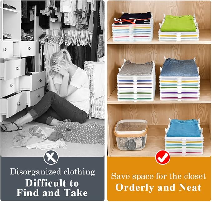 Accenter Tshirt Organizer for Clothes Storage, Stackable Closet Organizer with Easy Access, Shirt Folder Board, Sturdy and Durable, Clothes Folder 10-Pack