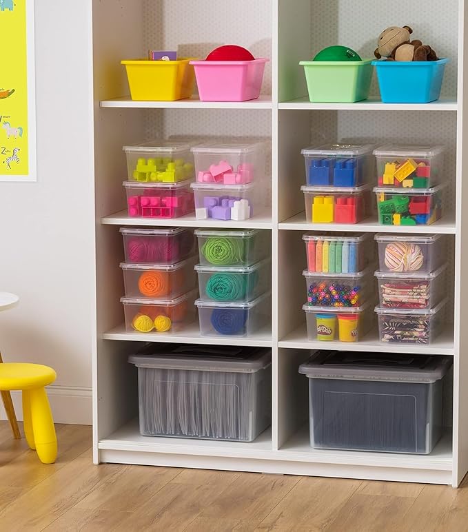 IRIS USA 12-Pack Storage Bins with Lids, 6 Quart - Crystal Clear, Shoe Boxes Stackable Containers Organize Shoes Closet Shelves, Teacher Tools Classroom Organization, Game - BPA-Free Plastic
