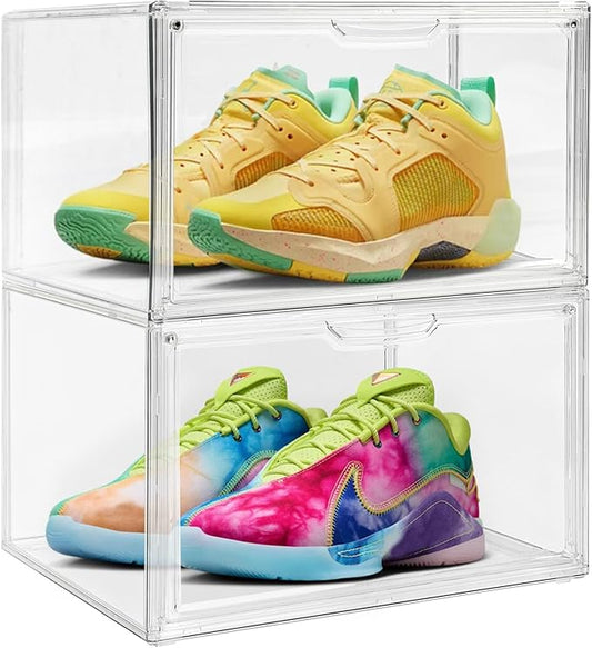 2 Pack Clear Acrylic Sneaker Shoe Display Case, Shoe Storage Boxes Stackable