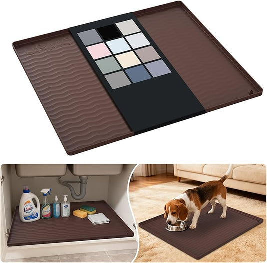 Waterproof Silicone Under Sink Mat 25'' x 22'' Shelf Liner for Kitchen, Brown