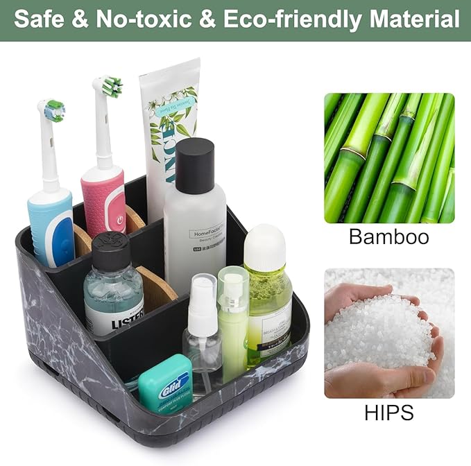 Chintu Toothbrush Holders for Bathroom Counter Organizer - 6 Slots Tooth Brushing Holder for Family Kids, Electric Toothbrush and Toothpaste Holder for Vanity Countertop Storage Black Marble