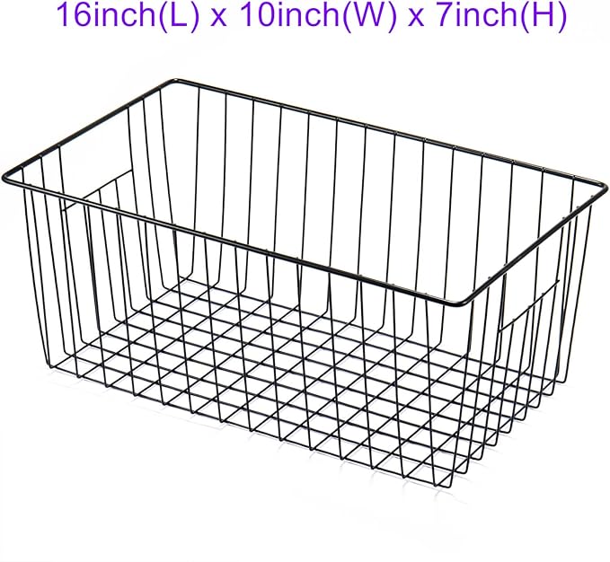 16inch Freezer Wire Storage Organizer Baskets, Household Refrigerator Bins with Built-in Handles for Cabinet, Pantry, Closet, Bedroom