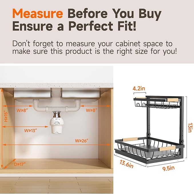 Sevenblue 2 Packs Under Sink Organizer, Height Adjustable 2 Tier Under Kitchen Sink Organizer, Multi-Purpose Storage Shelf for Kitchen Bathroom Cabinet