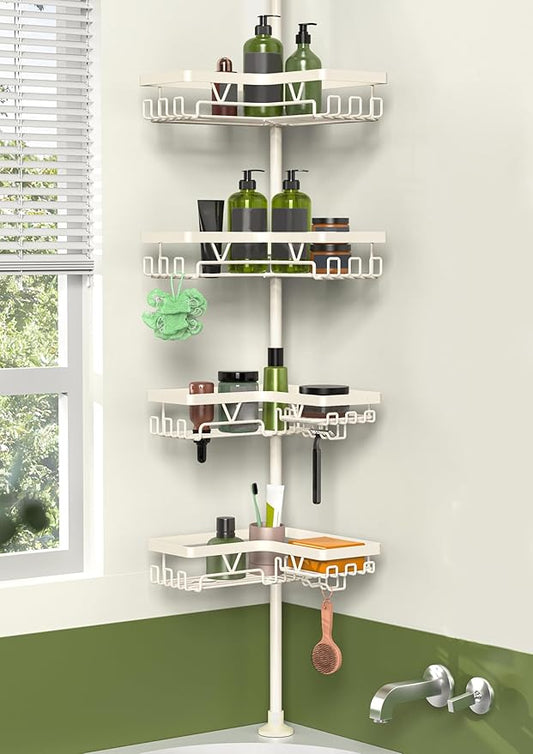 Shower Corner Caddy Tension Pole, Rustproof Corner Bathroom Organizer