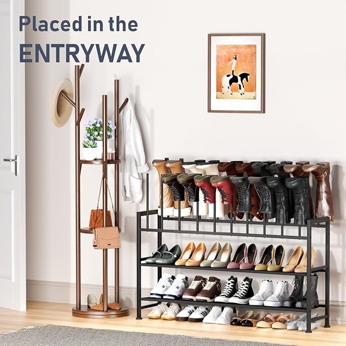 DIMJ Free Standing Shoe Racks - 3-Tier Boot Rack, Black Metal Boot Storage Organizer Tall Boots, Tall Boot Organizer for Closet, Multiuse Shoe Rack for Boots, Sneakers,Fit for 10 Pairs, Black