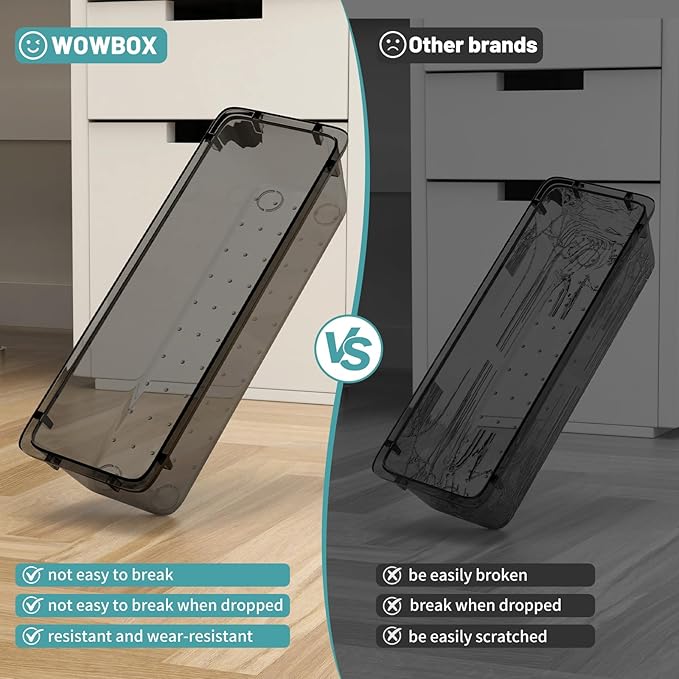 WOWBOX 8 PCS Clear Plastic Drawer Organizer Set, 4 Sizes Desk Drawer Organization and Storage Containers for Makeup, Cosmetics, Jewelry and Gadgets in Kitchen, Bathroom, Bedroom, Office, Clear Black