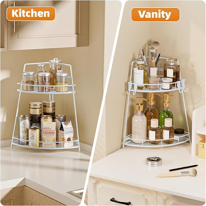 2 Tier Corner Bathroom Counter Organizer, White