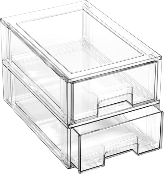 Stackable Storage Drawers, Small, 2 Pack, Clear, THE CRATE COLLECTION