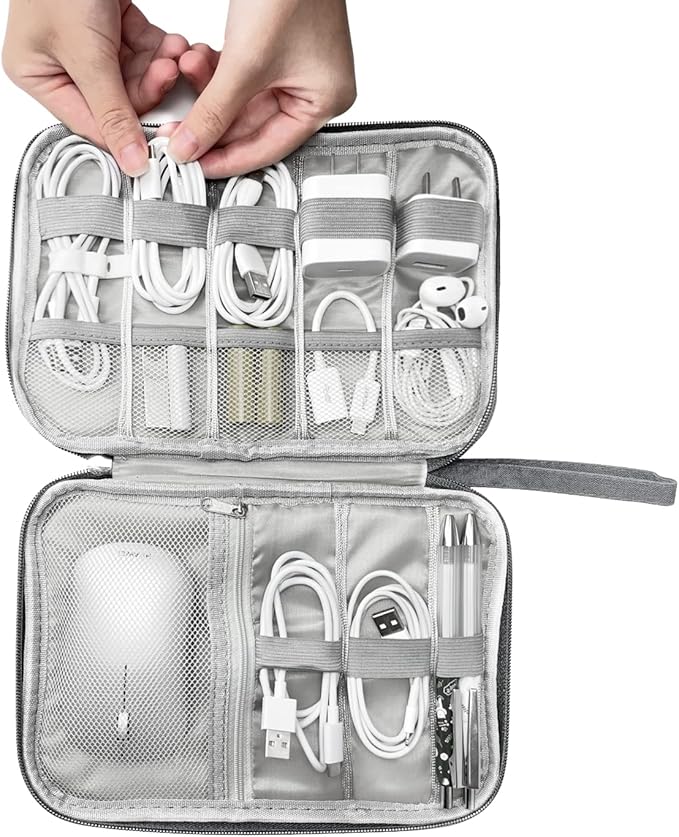 Lcsmaokin Electronics Organizer Travel Case,Electronic Accessories Storage Bag,Travel Cord Organizer Bag for Small Charging Cord Storage,Cables,2 Packs Black&Grey