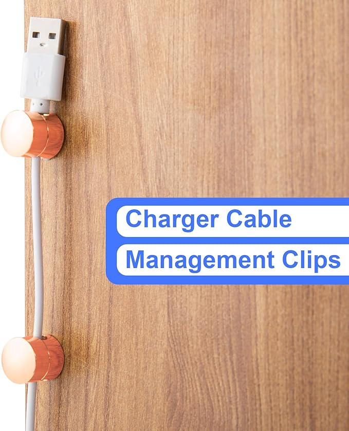 SmallCat 3 Sets Charger Holders for Cords, Rose Gold Color Adjustable Cable Anchor Holders, Adhesive Metal Cord Clips, Cable Management Wire Organizers for Desk, Office, Nightstand