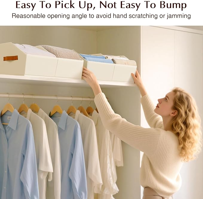 Homsorout Closet Organizers and Storage Bins - 6 Pack Collapsible Divided Trapezoidal Cube Storage Bins Baskets with Orange Handle for Organizing Clothes Blankets, Toys, Books, Towels(Beige)