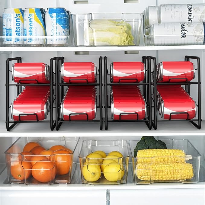 MOOACE Can Organizer for for Pantry, Stackable Soda Can Dispenser Canned Food Storage, Kitchen Cabinet Fridge Beverage Cans Holder, 4 Pack, Black