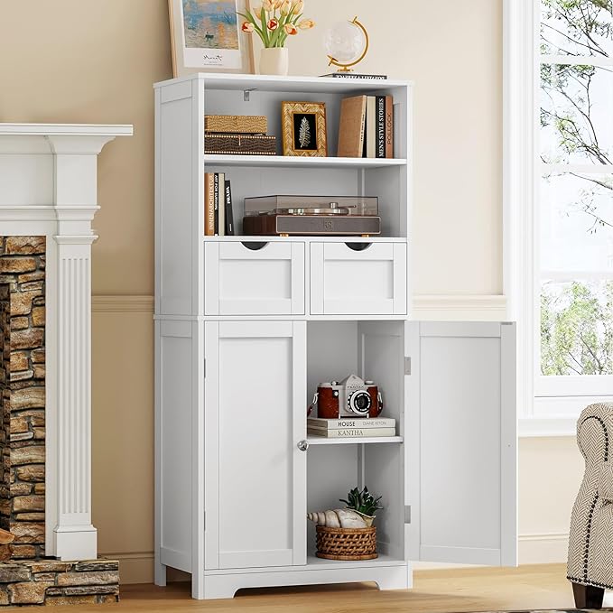 Tall Bathroom Cabinet, Storage Cabinet with Adjustable Shelves