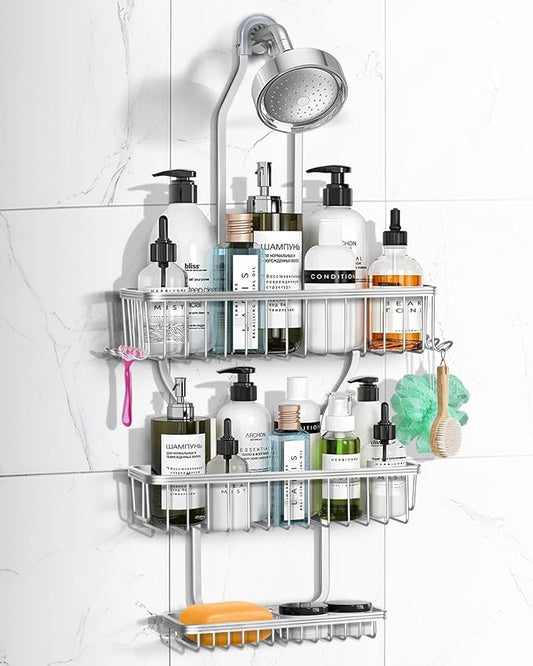 Shower Caddy Hanging, Never Rust Shower Hanging Organizer, Silver