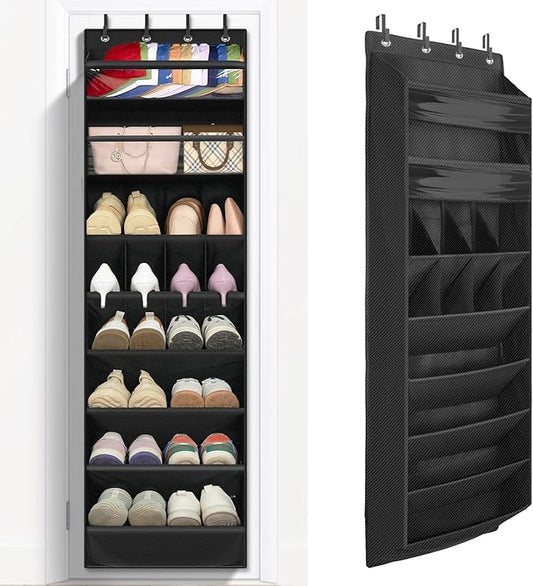 1 Pack 8 Shelves Over The Door Shoe Organizer, Black