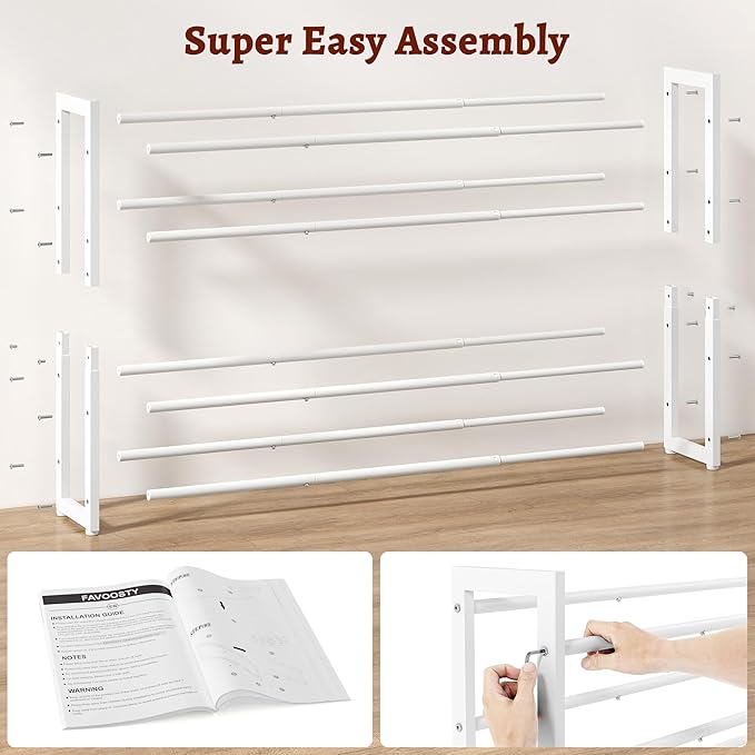 FAVOOSTY 4-Tier Expandable Shoe Rack, Adjustable Shoe Shelf Storage Organizer Space Saving Metal Free Standing Shoe Rack for Entryway Closet Doorway, White