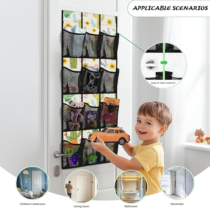 Over The Door Organizer, Cactus 4 Shelf Hanging Storage Organizer with 12 Clear Mesh Shoe Organizer Door Hanger Closet Hanging Rack for Shoes for for Apartments Dorms