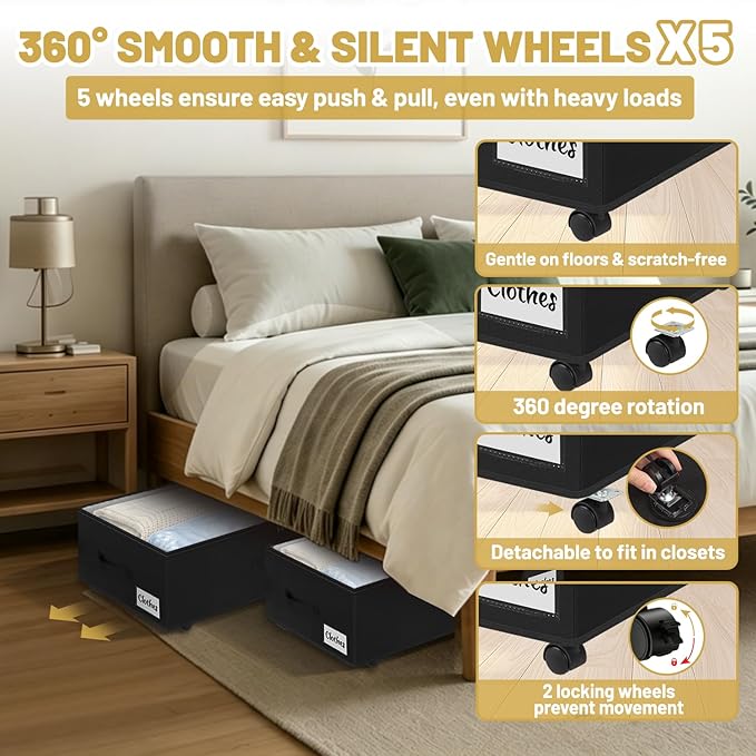 Under Bed Storage with Wheels, 28.3 X 16.5 X 9.5 in
