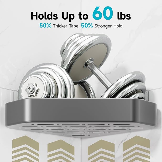 Veken Aluminum Corner Shower Caddy 4-Pack, Never Rust, No Drilling Adhesive Shelves, Stainless Rack with Soap Holder, Large Capacity Bathroom Organizers and Storage, Wall-Mounted Kitchen & Home Decor