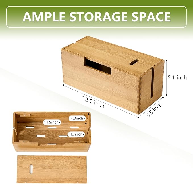 Oak Wood Cable Management Box, Natural