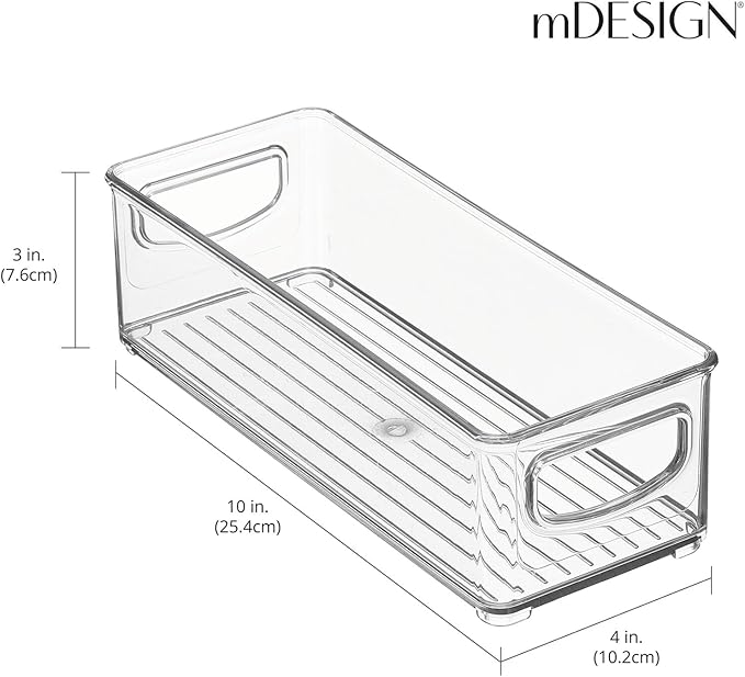 mDesign Plastic Stackable Small Organizing Bin Kitchen Pantry Cabinet, Refrigerator, Freezer Food Organization Storage Bins with Handles, Drawer Container Organizer, Ligne Collection, 6 Pack - Clear