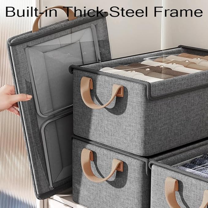 Closet Clothes Organizer Bins 6 Pc, Fabric Box Storage Shelf Bins Stackable